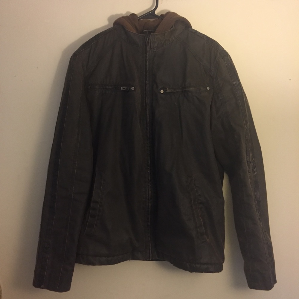 Guess Leather Hooded Sweatshirt Hoodie Jacket